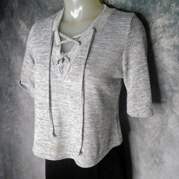Boohoo Swing Crop Top Grey Heather, Lace Up! - Picture 7 of 9